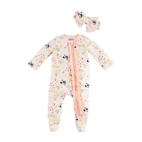 Pink Cow Sleeper Set