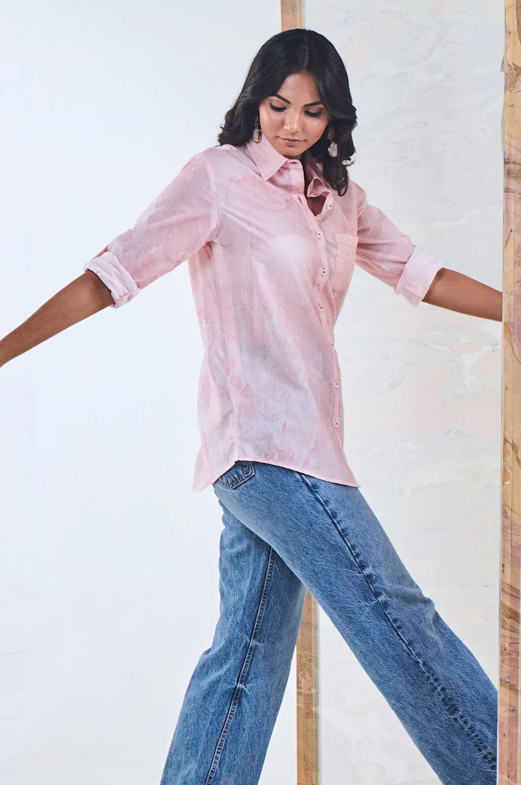 Pink Marble Embroidered Shirt