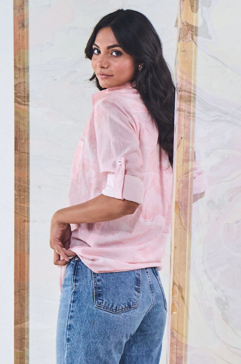 Pink Marble Embroidered Shirt