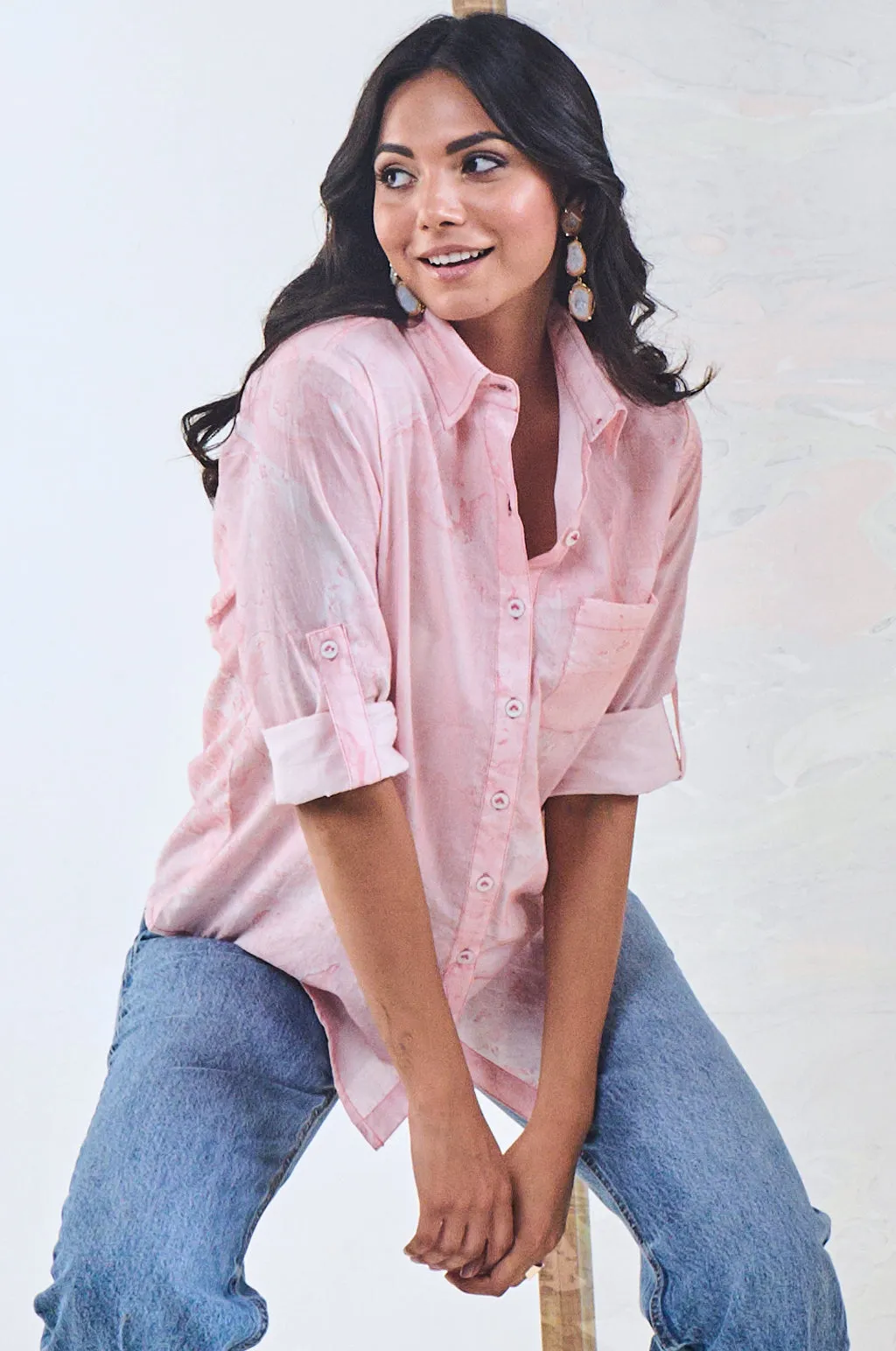 Pink Marble Embroidered Shirt