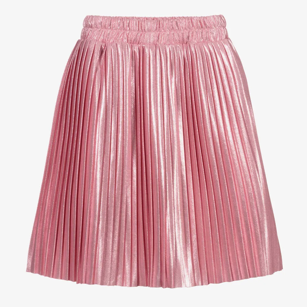 Pink Metallic Pleated Skirt