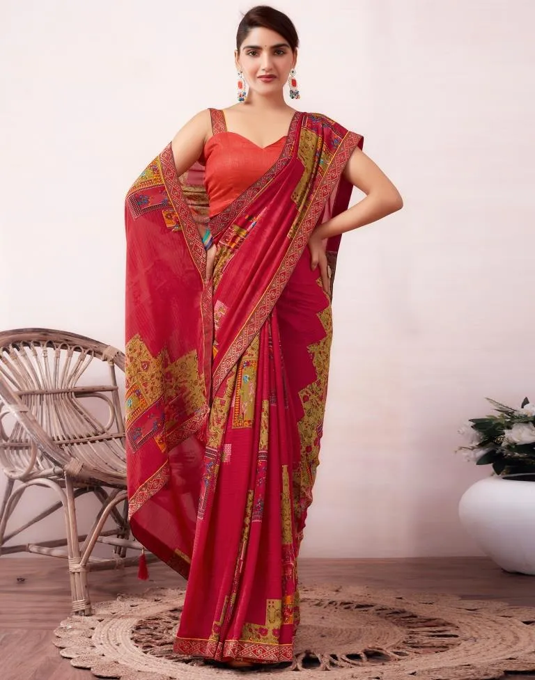 Pink Renial Printed  Saree