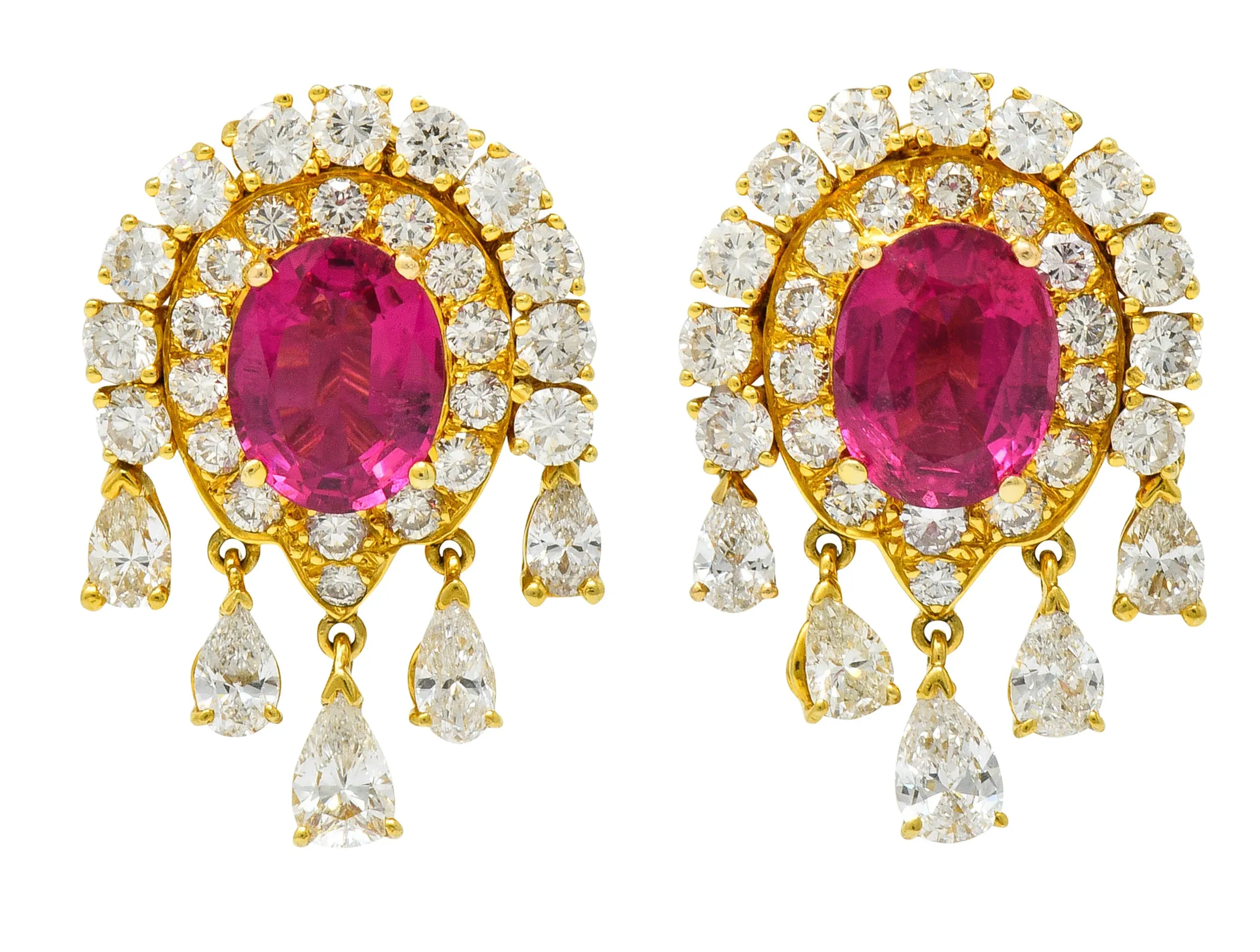 Pink Tourmaline 5.40 CTW Diamond 18 Karat Gold Ear-Clip Earrings