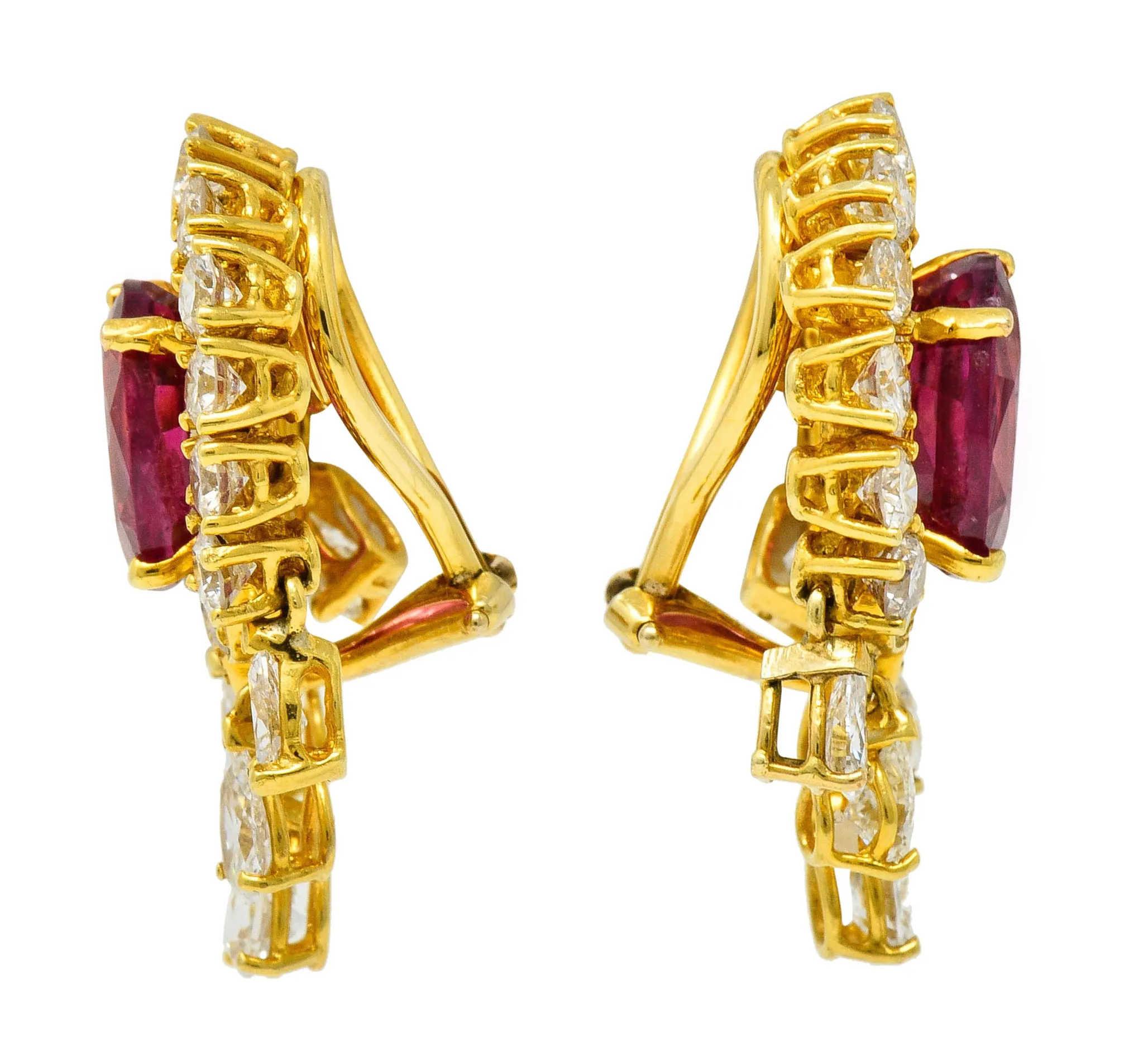 Pink Tourmaline 5.40 CTW Diamond 18 Karat Gold Ear-Clip Earrings