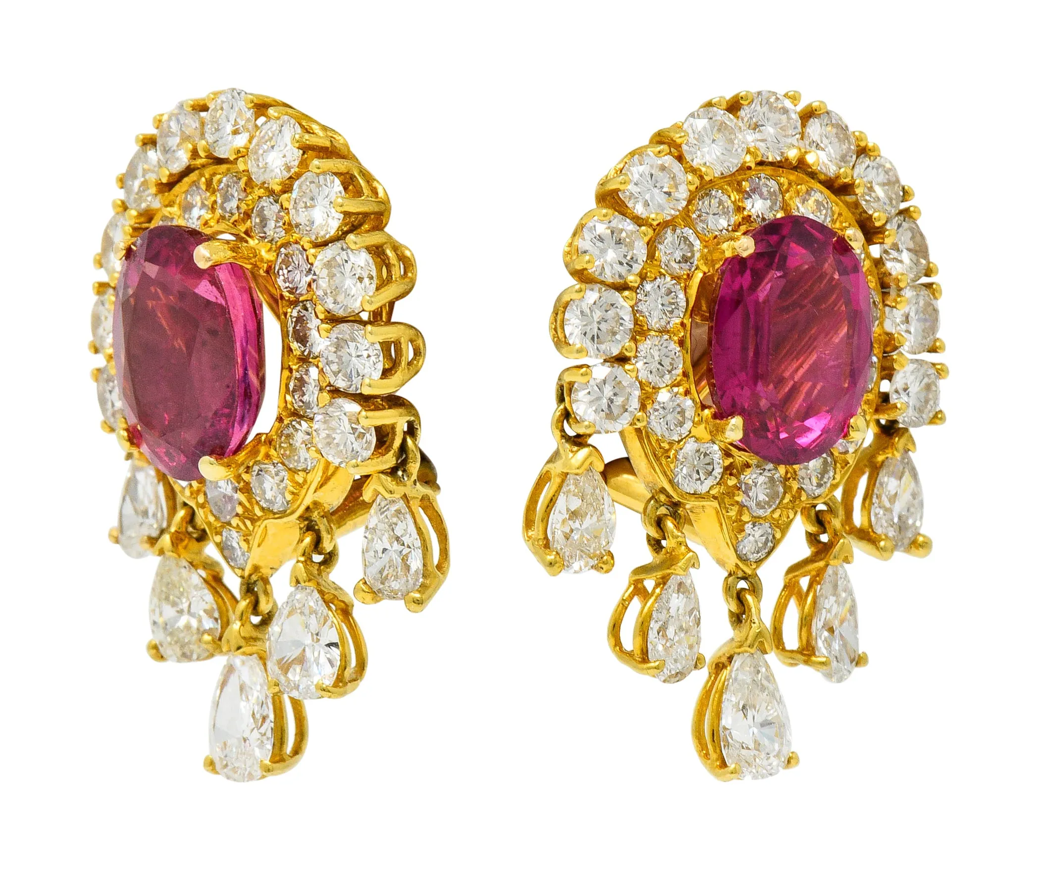 Pink Tourmaline 5.40 CTW Diamond 18 Karat Gold Ear-Clip Earrings