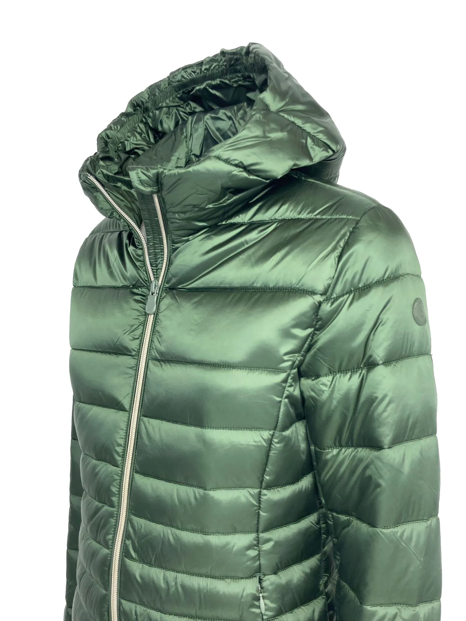 PIUMINO DONNA VERDE LUNGO CON CAPPUCCIO IN ECO-PIUMA
