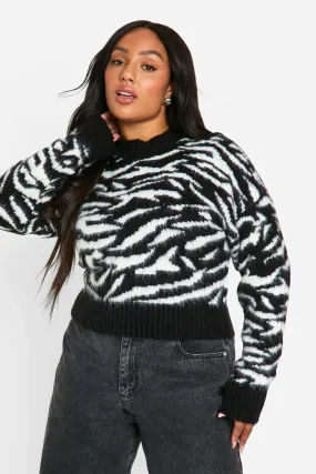 Plus Brushed Zebra Cropped Sweater