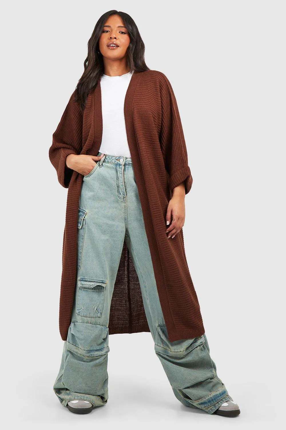 Plus Cocoon Oversized Rib Knit Cardigan