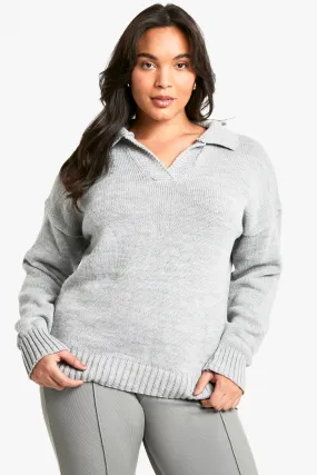 Plus Collared Knitted Sweater