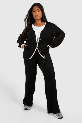 Plus Contrast Piping Cardigan Lounge Set