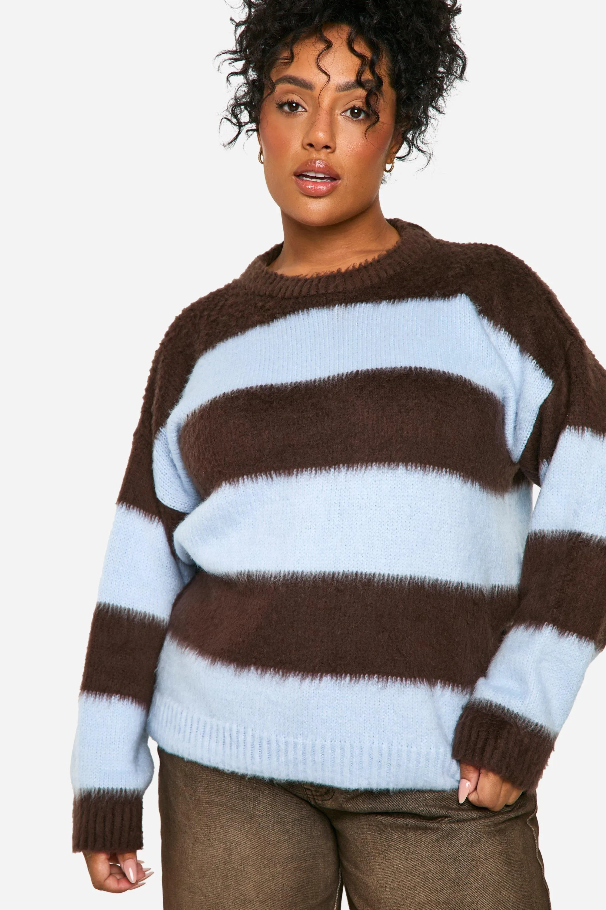 Plus Fluffy Striped Sweater