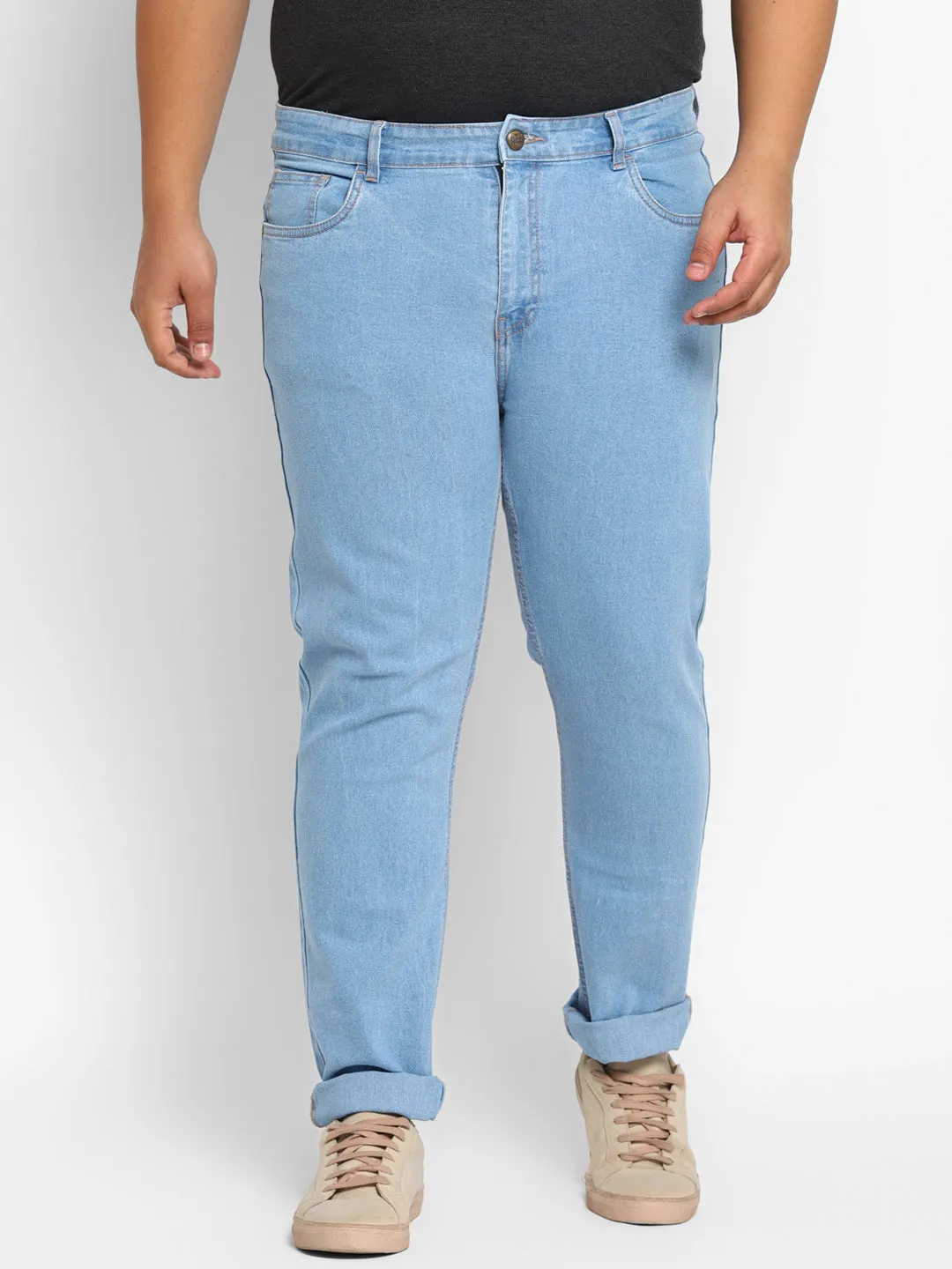Plus Men's Ice Blue Regular Fit Washed Jeans Stretchable