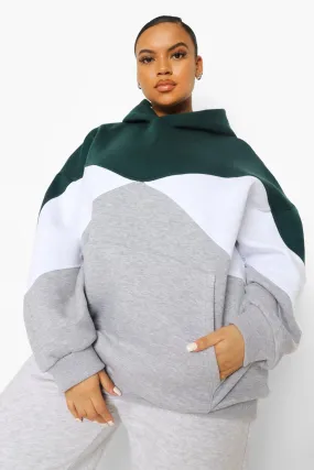 Plus Oversized Color Block Pocket Hoodie