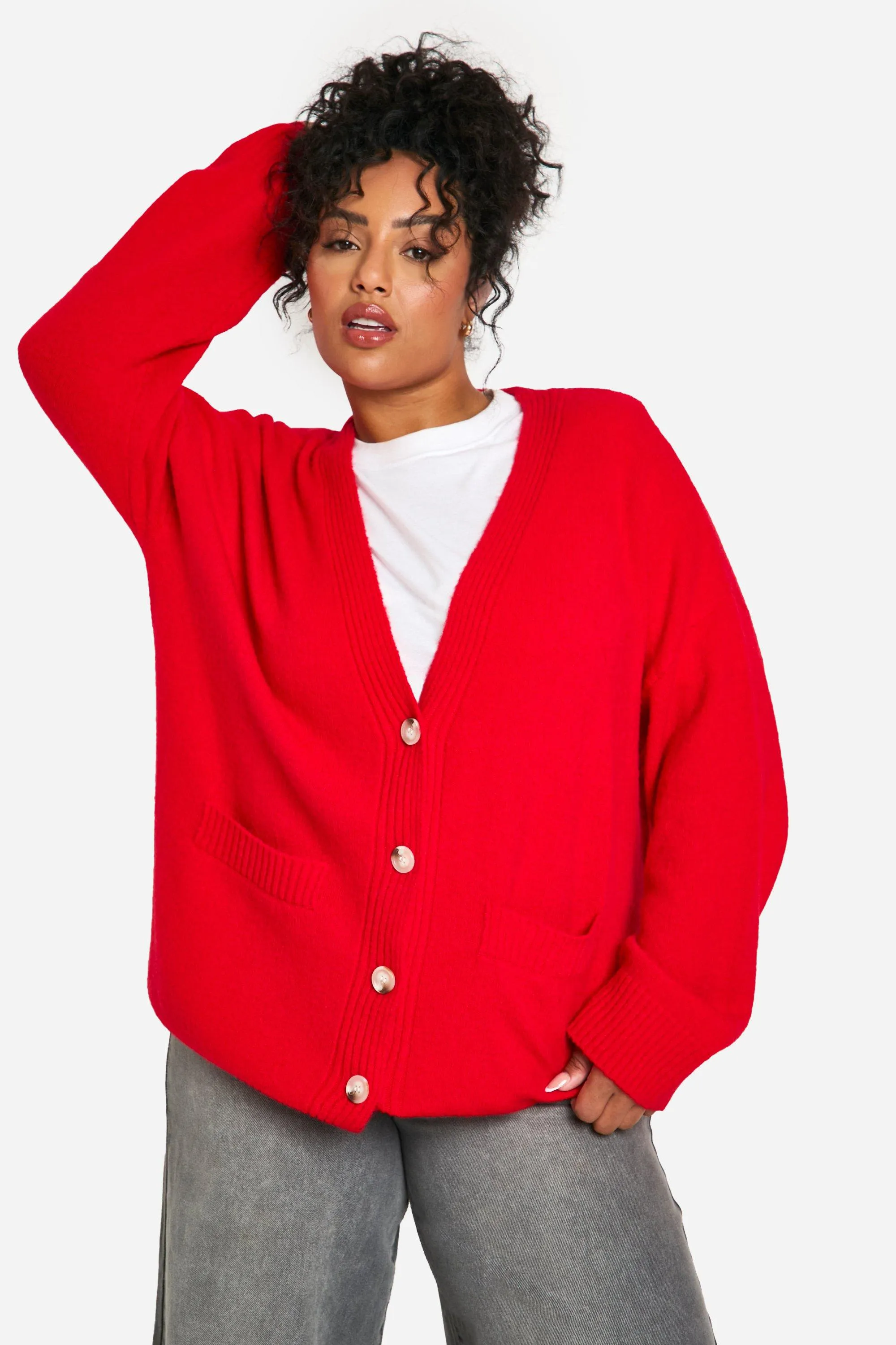 Plus Oversized Soft Knit Boyfriend Cardigan