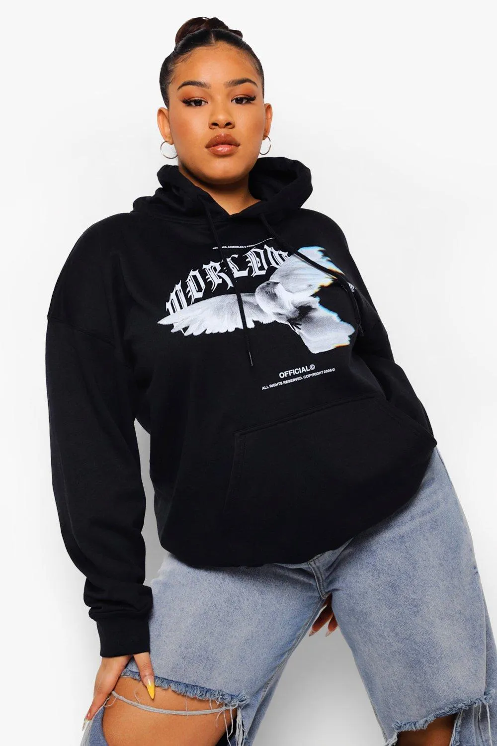 Plus Oversized Worldwide Dove Print Hoodie