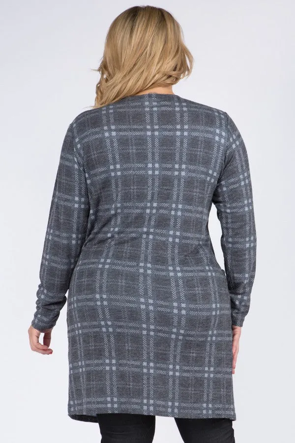 Plus Size Crosshatch Plaid Cardigan