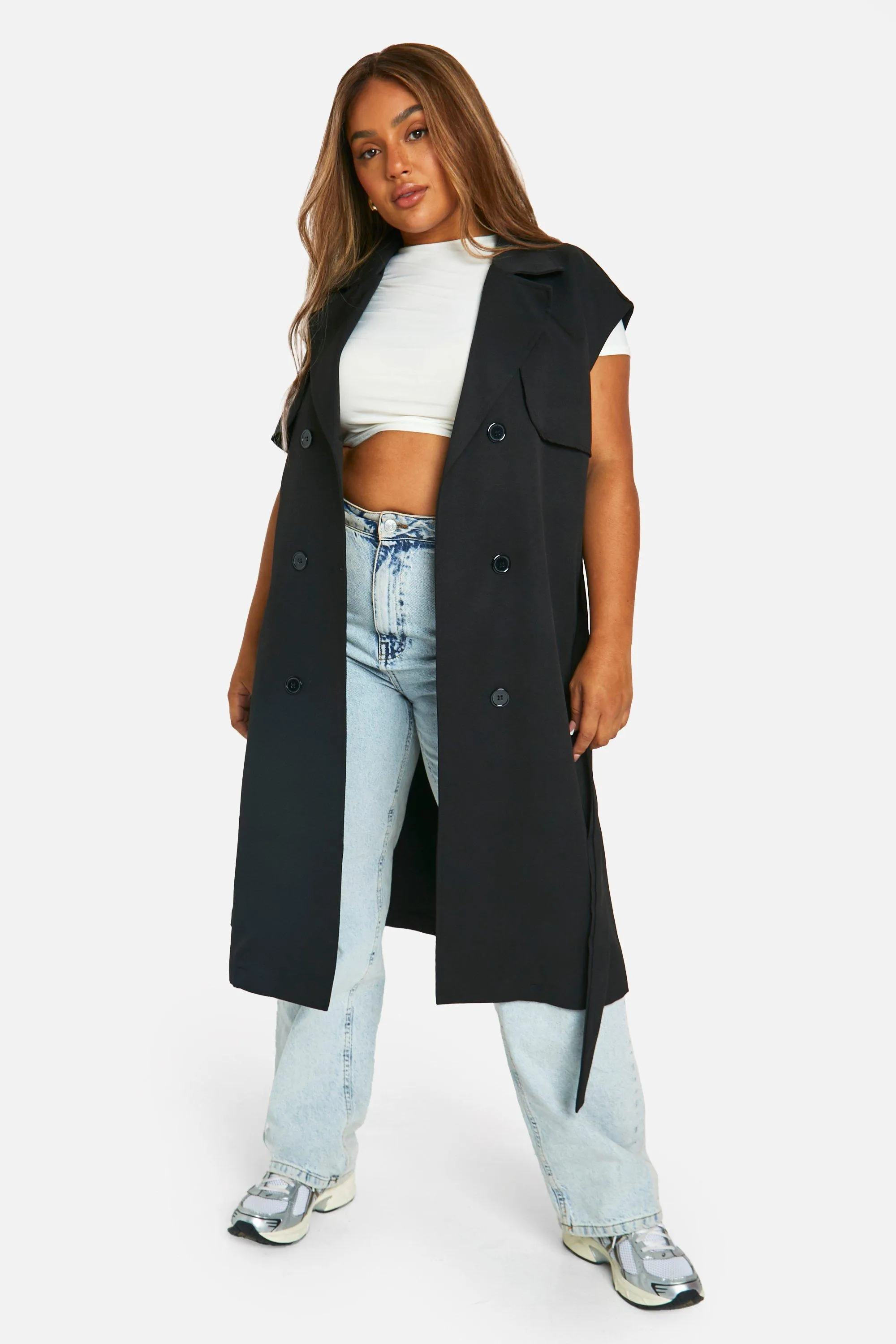 Plus Sleeveless Trench Jacket