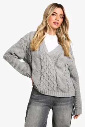 Premium Cable Knitted V Neck Sweater