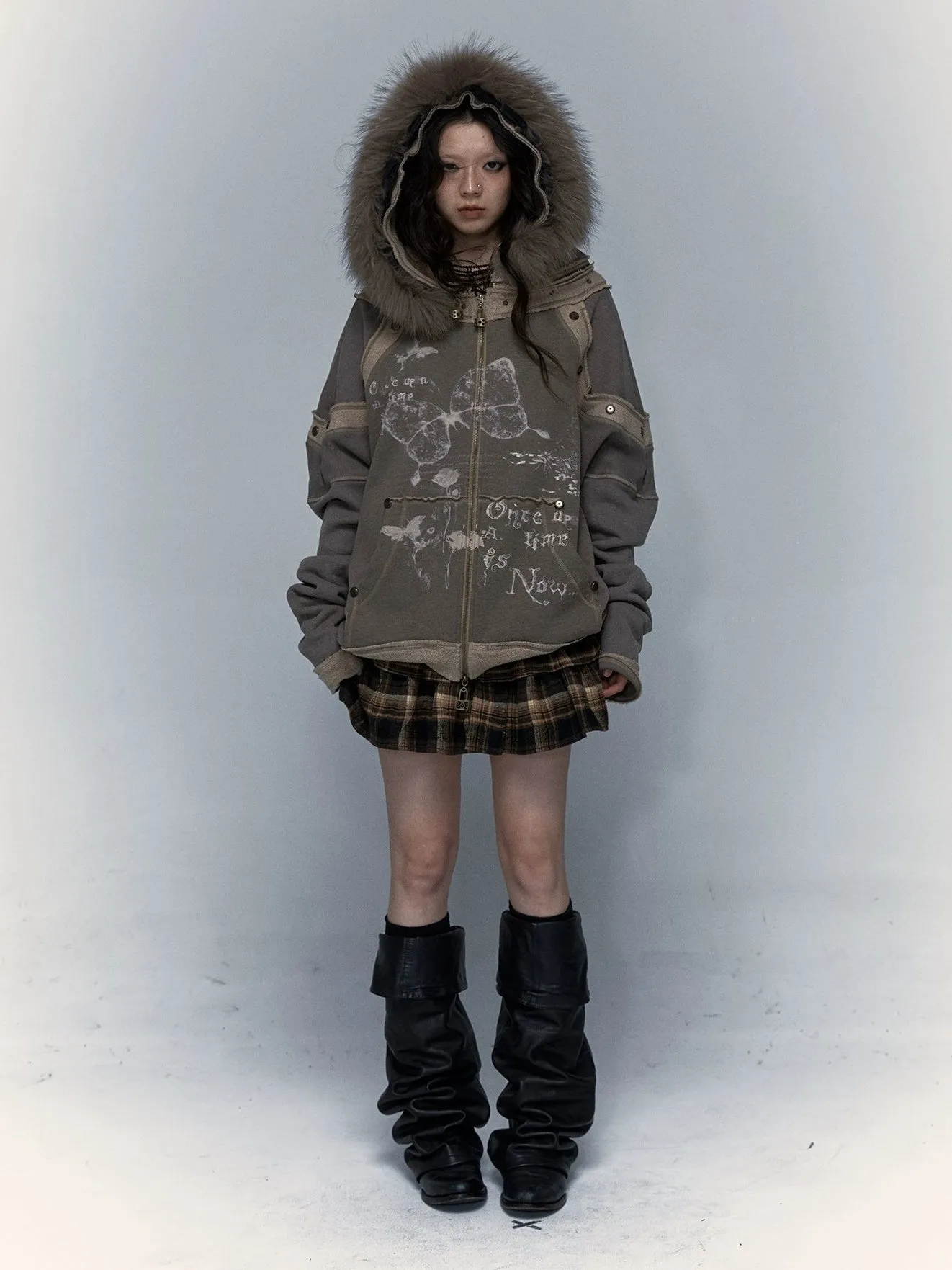 Print Loose Bat Sleeve Hooded Sweat Jacket