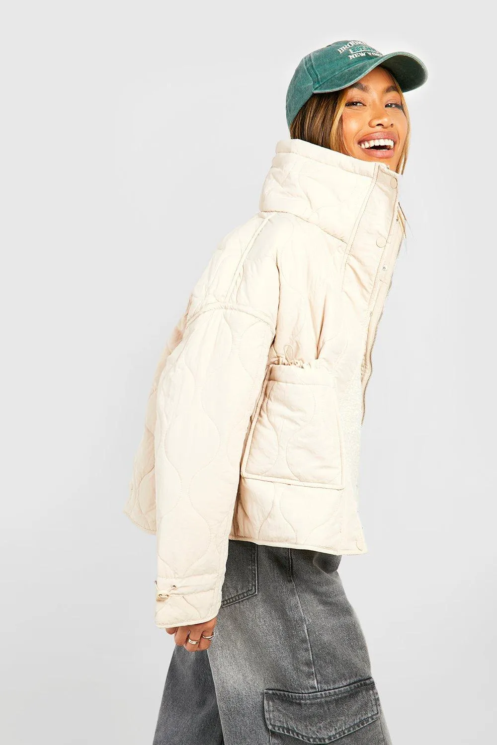 Quilted Toggle Detail Funnel Neck Puffer Jacket