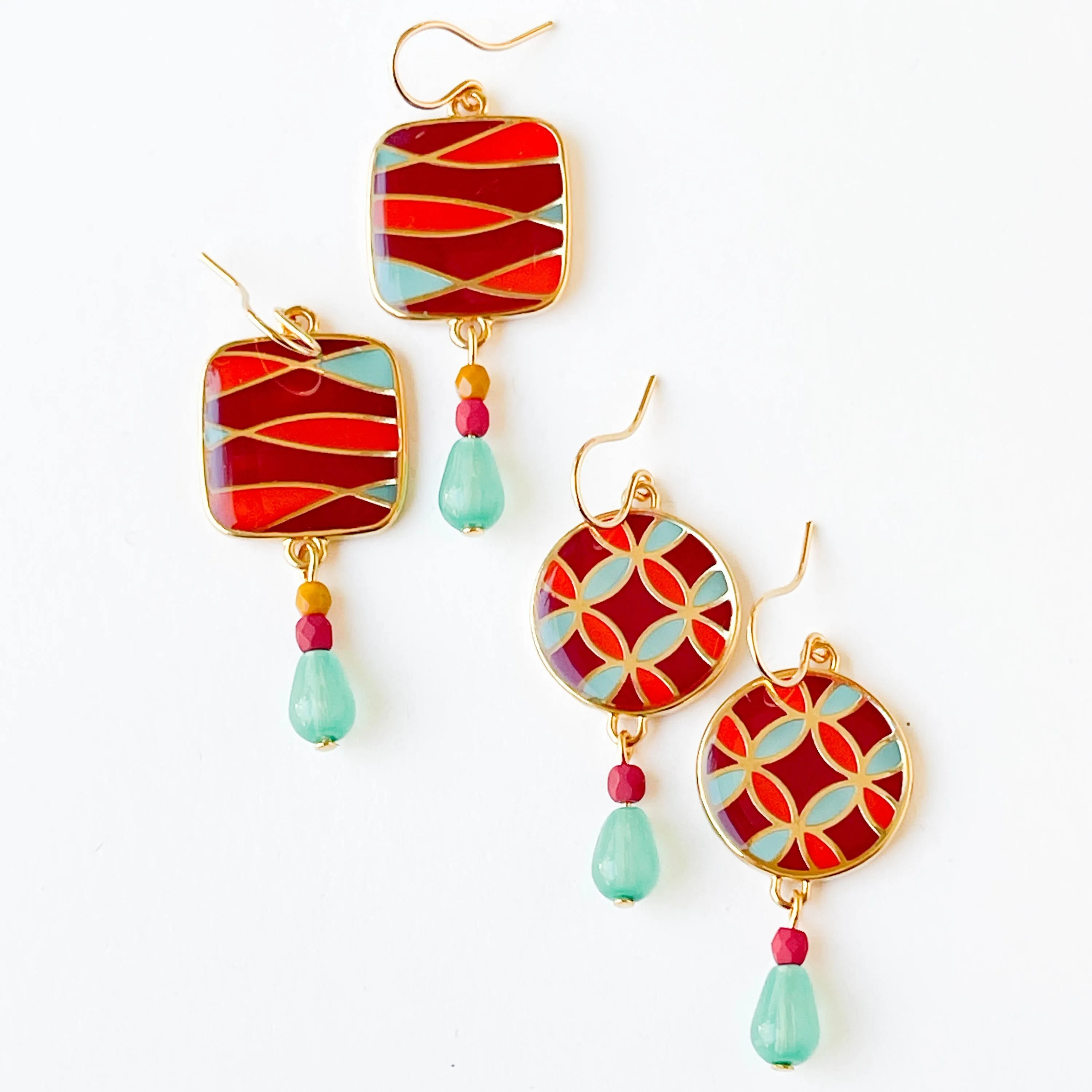 Red Mid-Century Style Earrings - WS