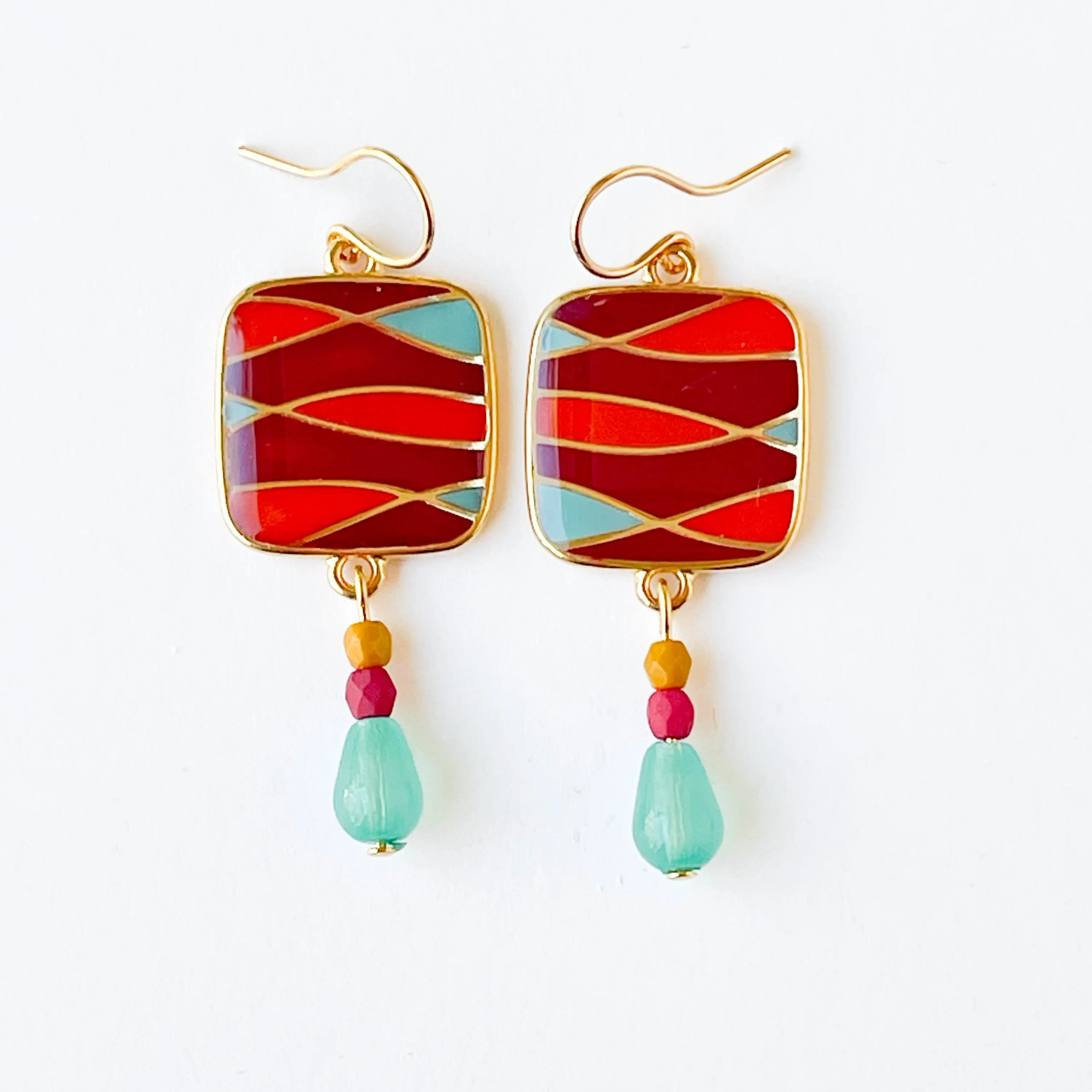 Red Mid-Century Style Earrings - WS