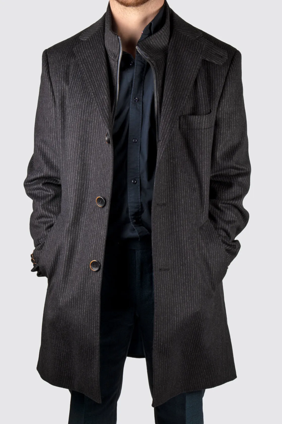 Rembrandt Compton Chalkstripe Overcoat Navy