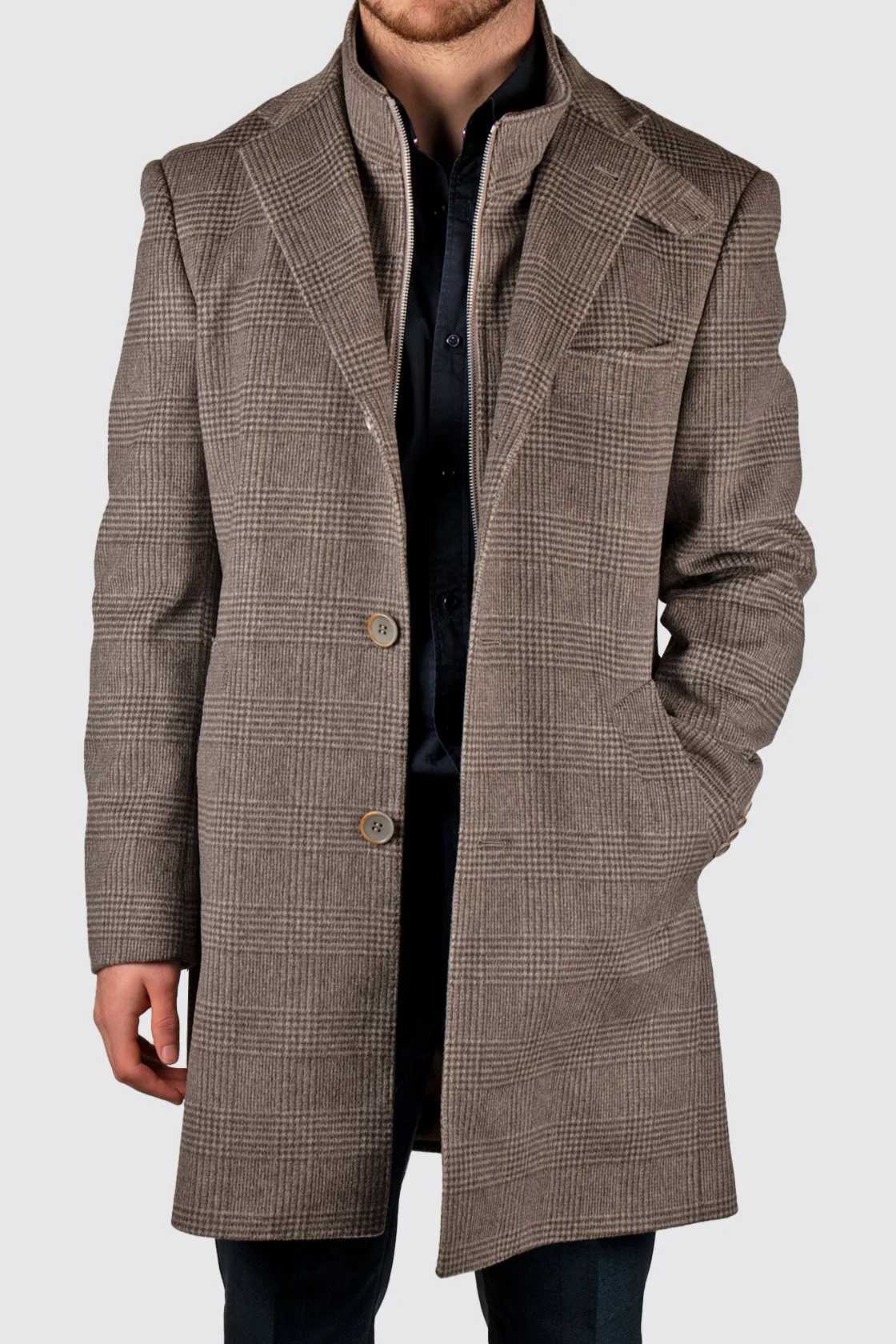 Rembrandt Compton Check Overcoat Brown