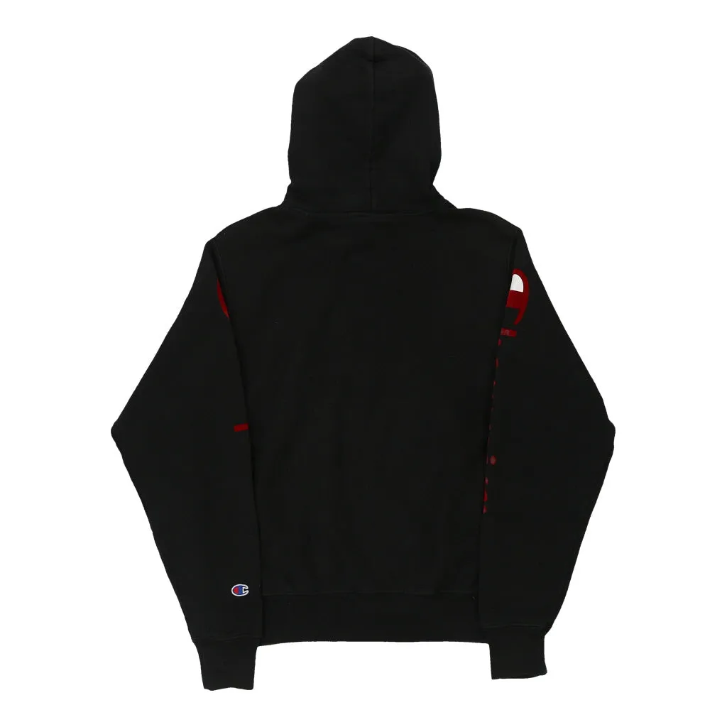 Reverse Weave Champion Spellout Hoodie - Small Black Cotton Blend