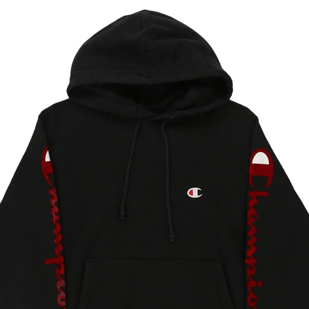 Reverse Weave Champion Spellout Hoodie - Small Black Cotton Blend