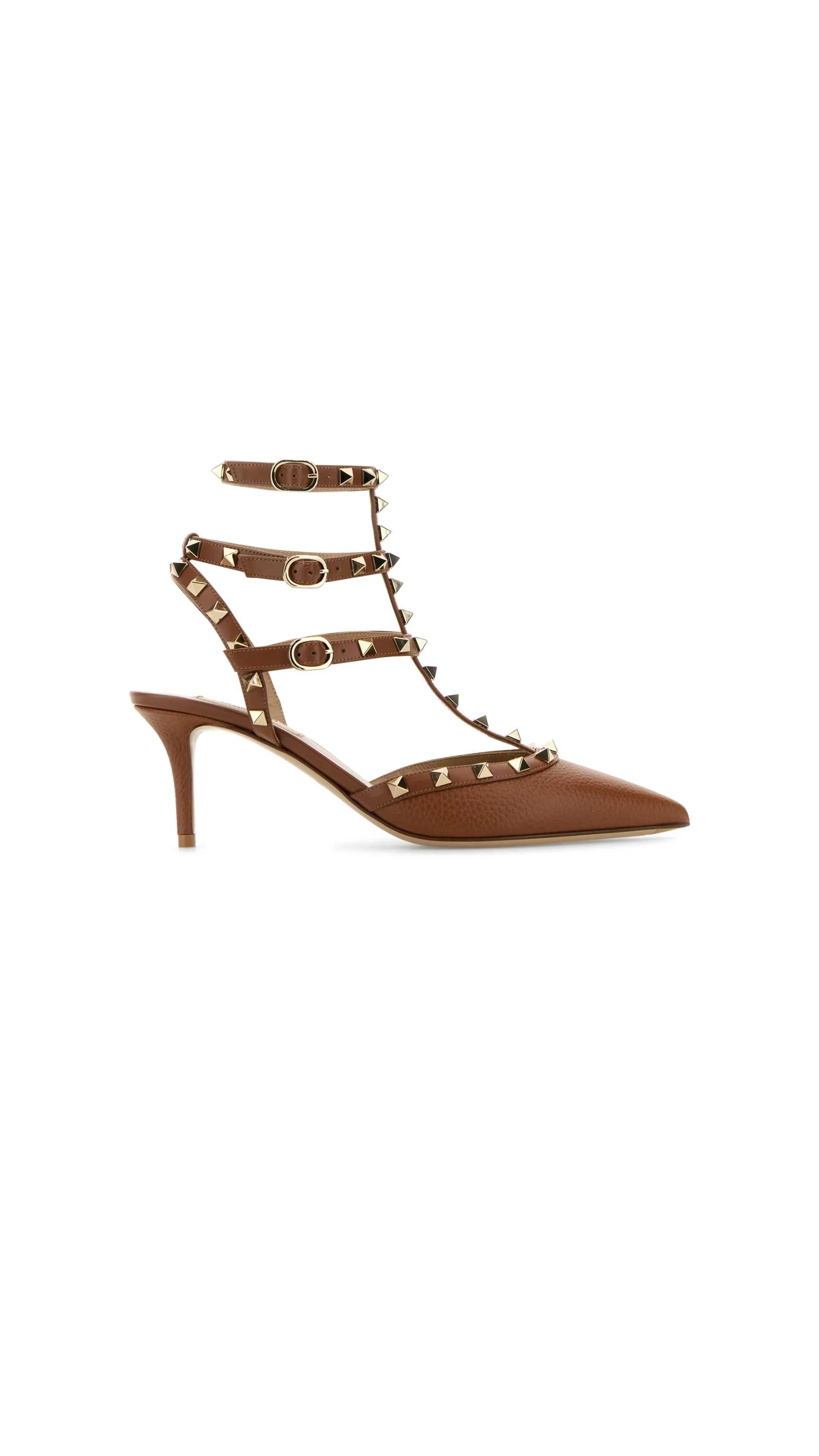 Rockstud Leather Pumps - Brown