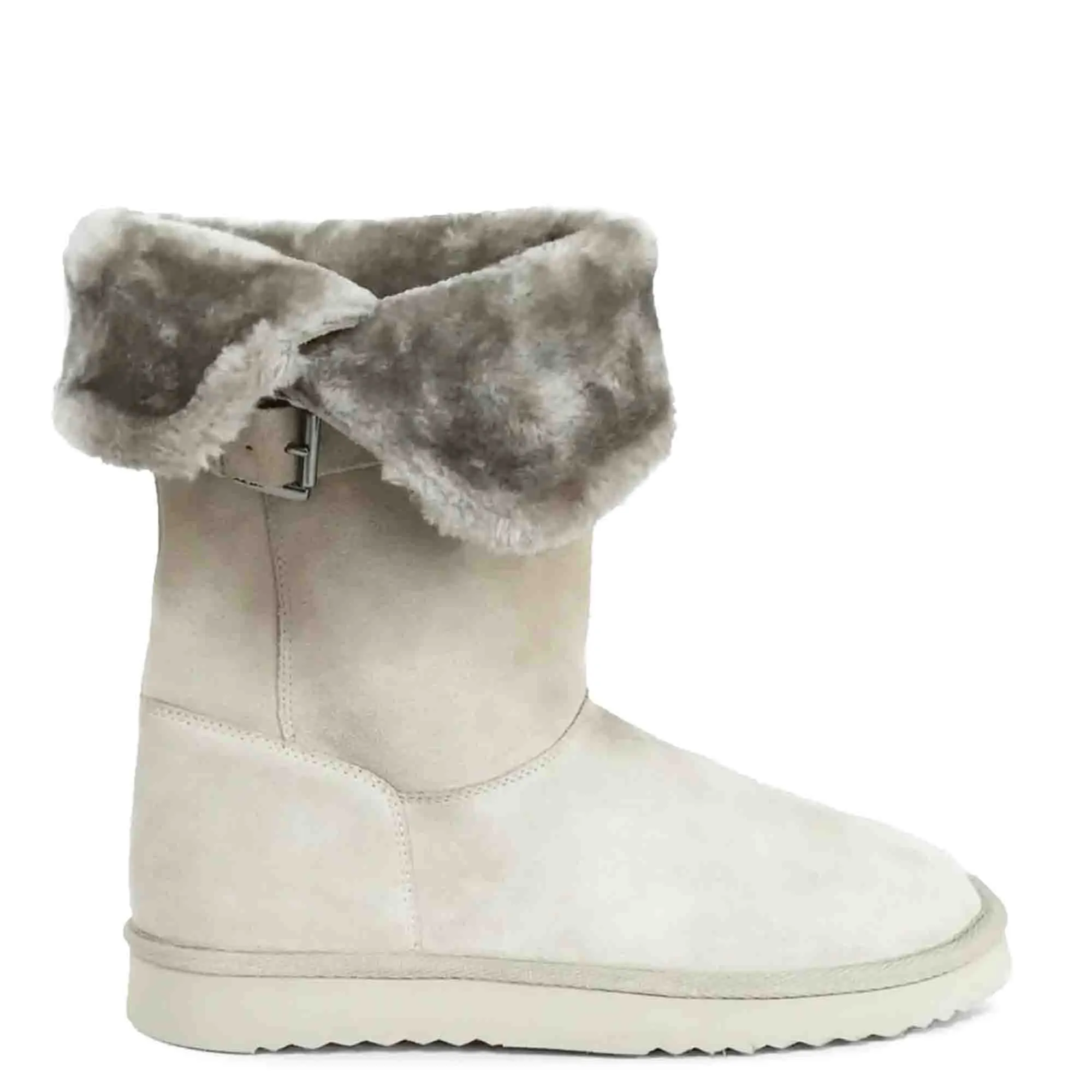 Saint Aurelia Buckle Decorative Ivory Suede Leather Snug Boots