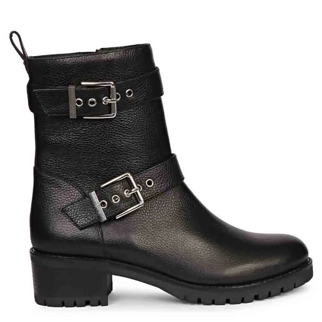 Saint Erika Black Leather High Ankle Boots