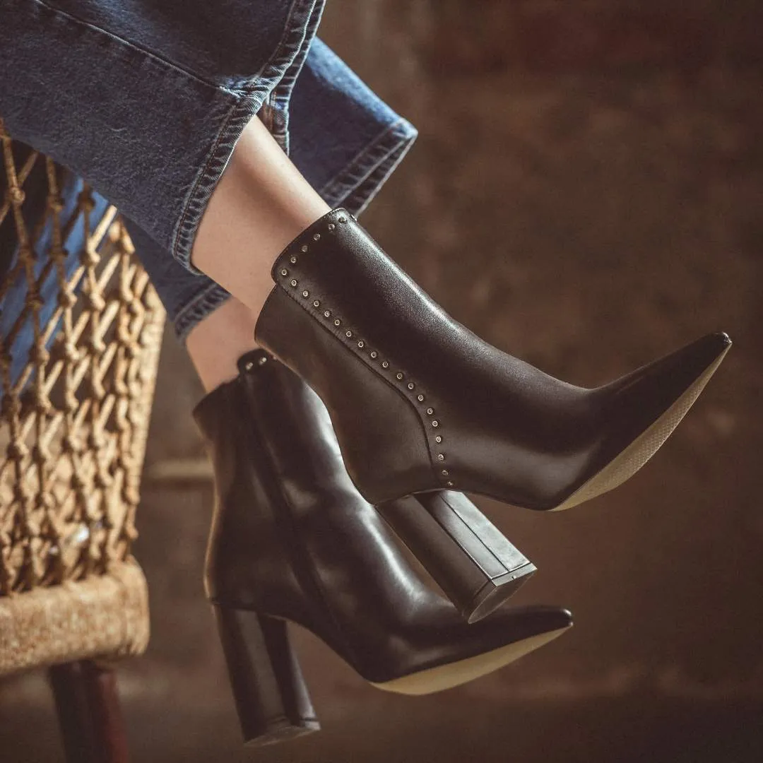 Saint Fia Black Leather Block Heel Boots