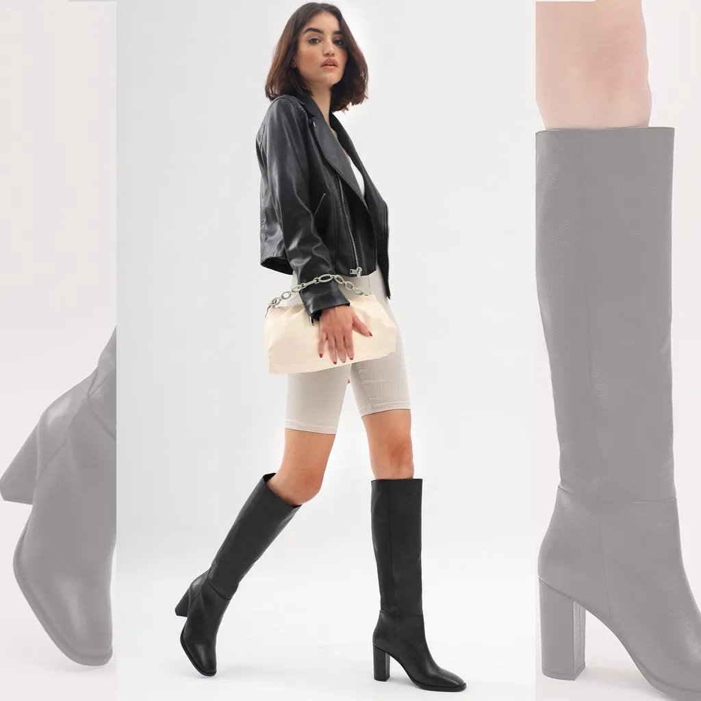 Saint Lia Black Leather Knee High Slouch Boots