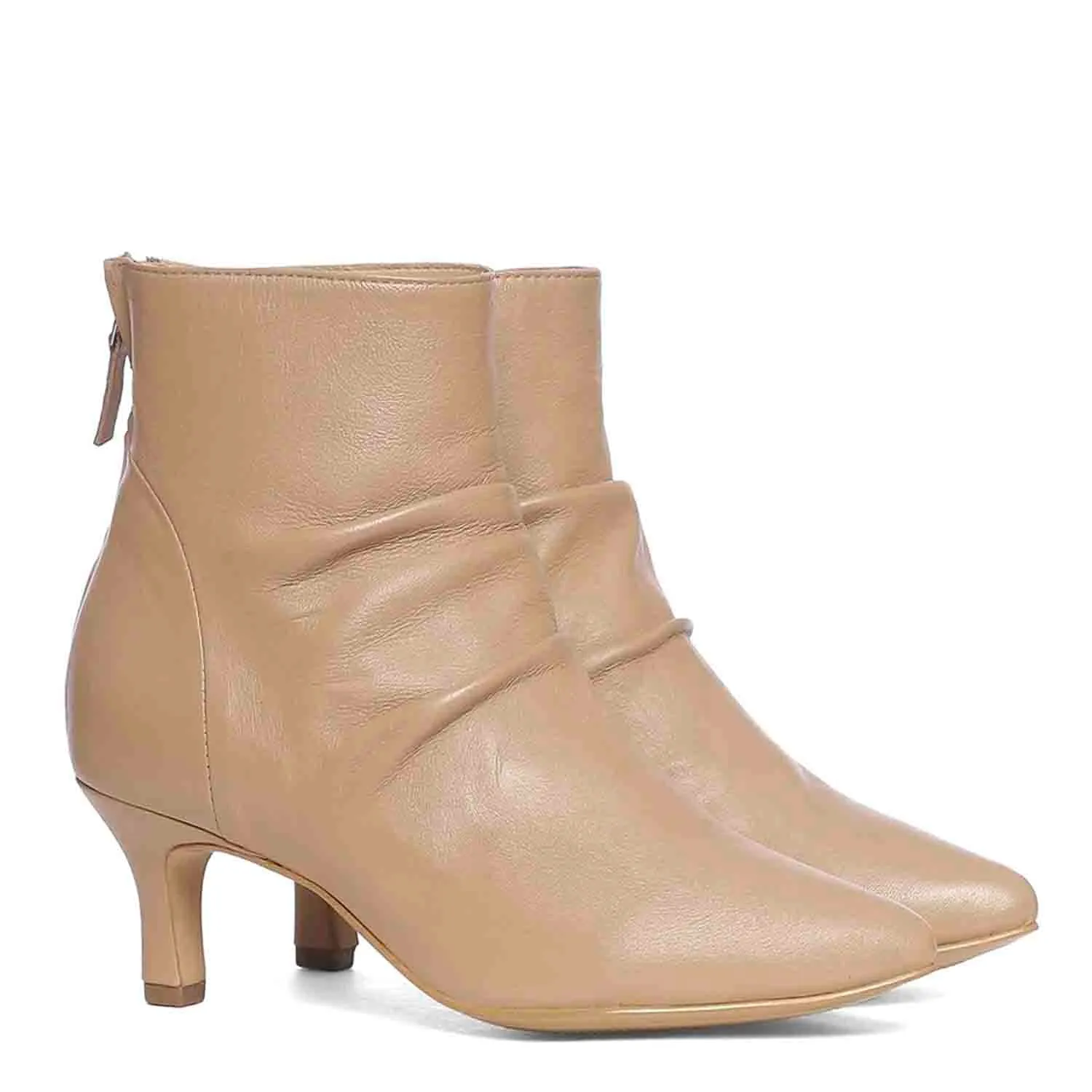 Saint Lovina Nude Slouch Leather Kitten Heel Ankle Boots