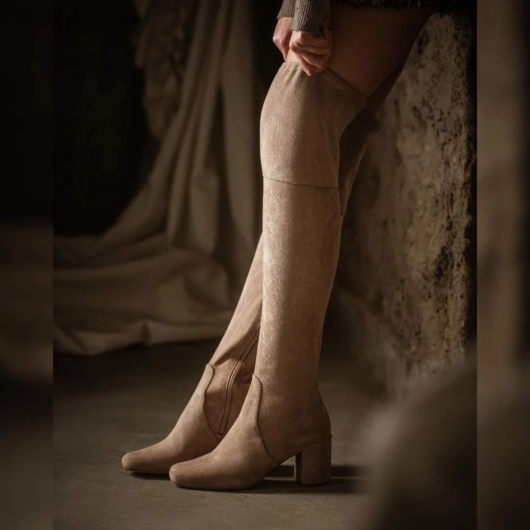 Saint Luisa Taupe Stretch Suede Above The Knee thigh high Boots