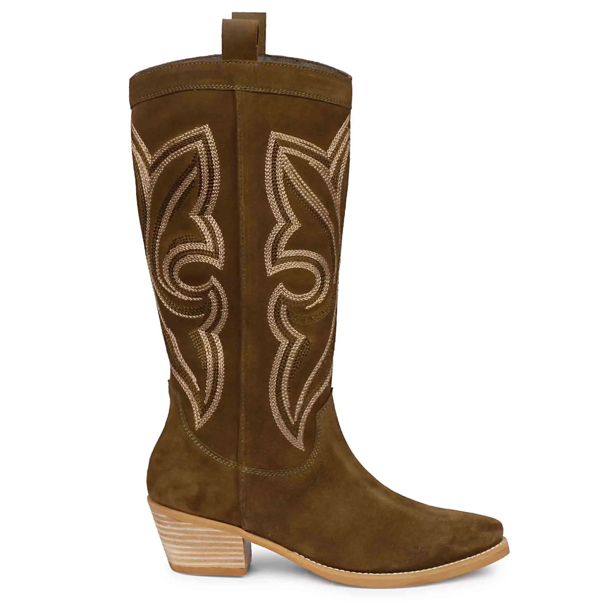 Saint Martina Khaki Stitched Leather Handcrafted Cowboy Boots