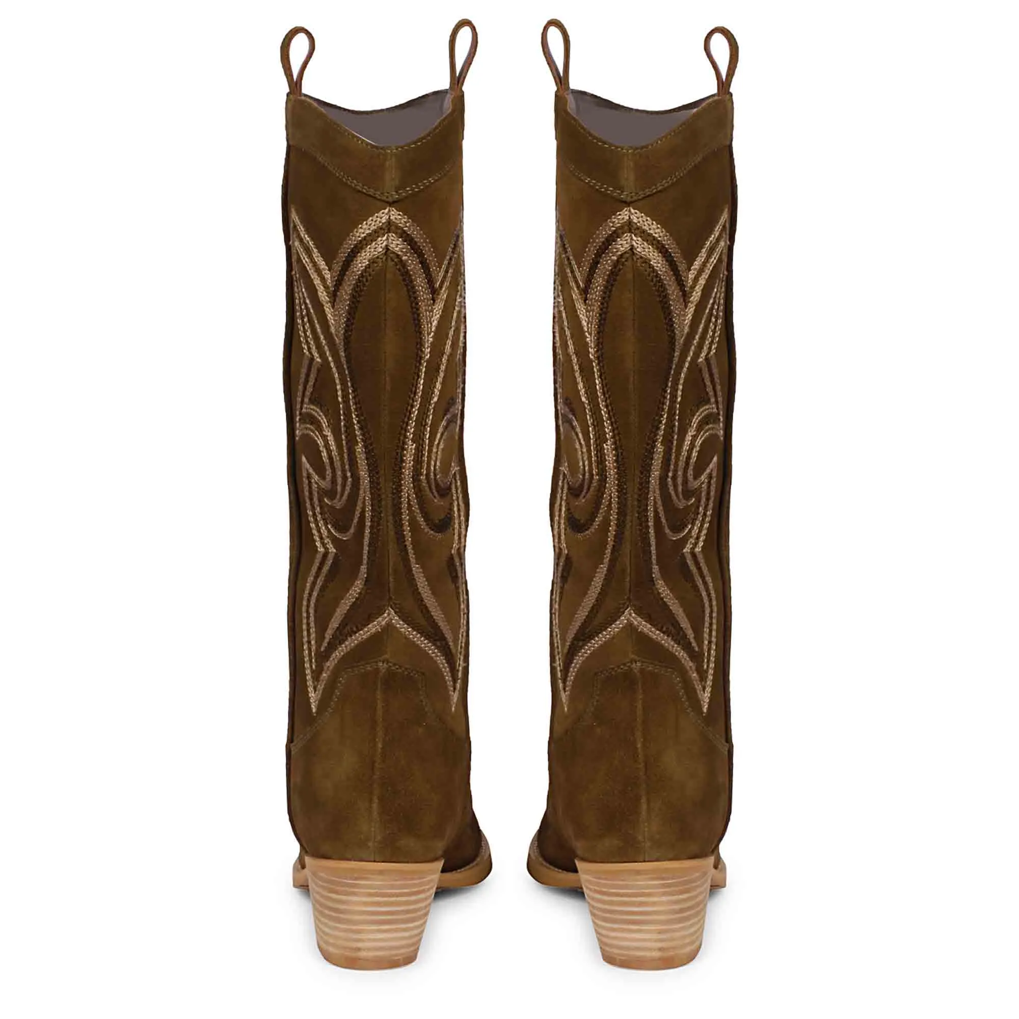 Saint Martina Khaki Stitched Leather Handcrafted Cowboy Boots