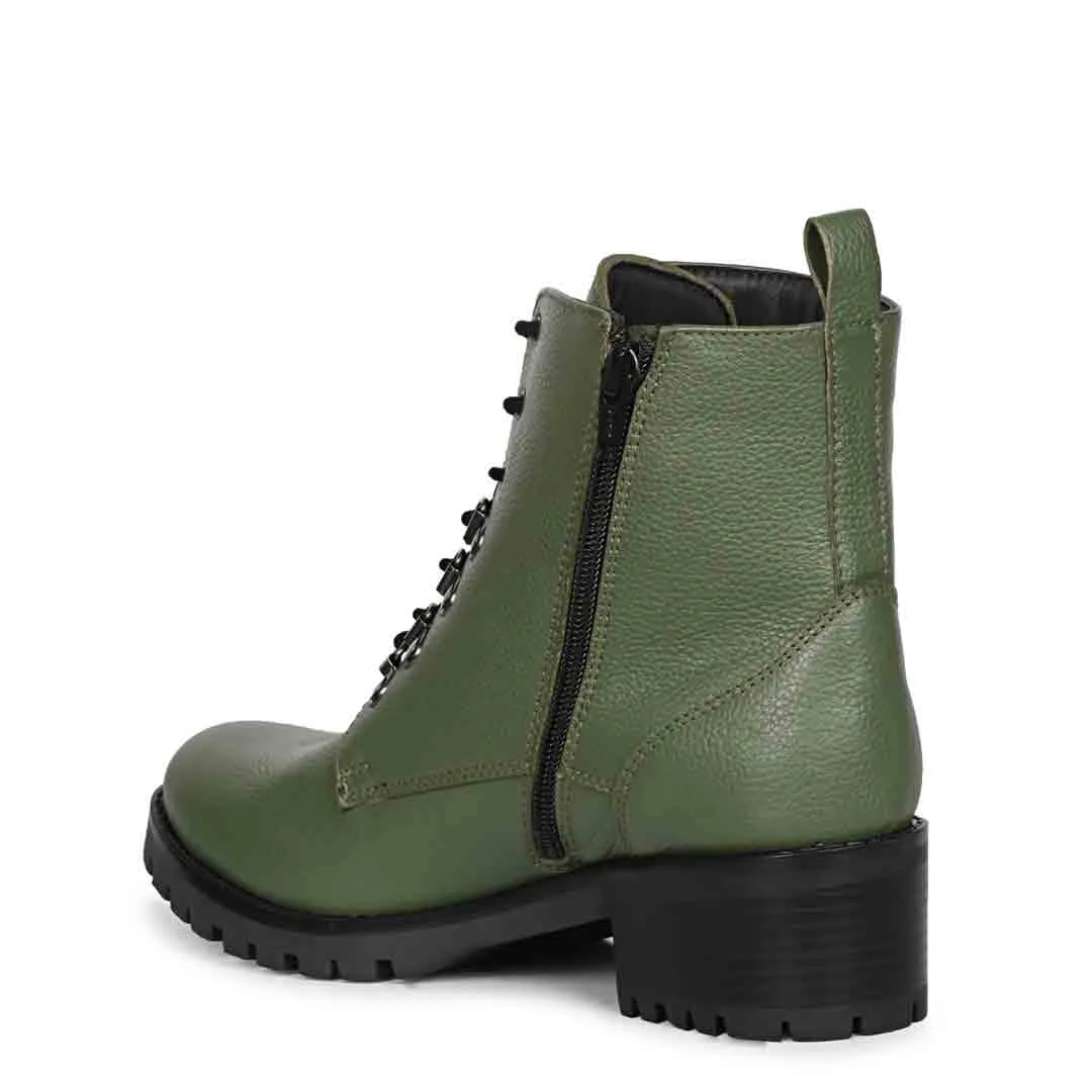 Saint Moira Olive Green Leather Ankle Boots