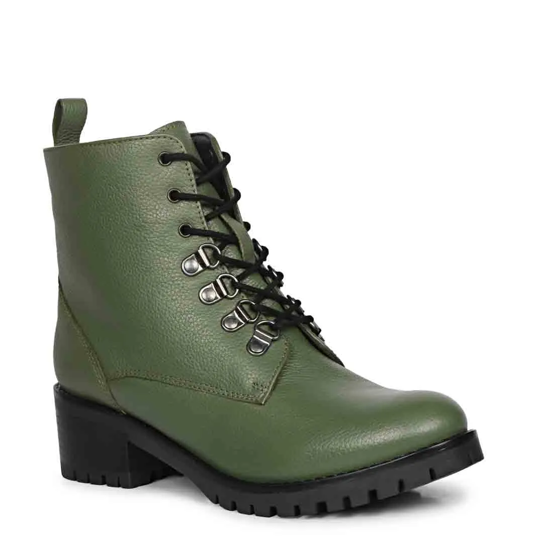 Saint Moira Olive Green Leather Ankle Boots