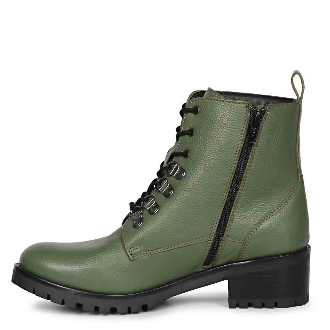 Saint Moira Olive Green Leather Ankle Boots