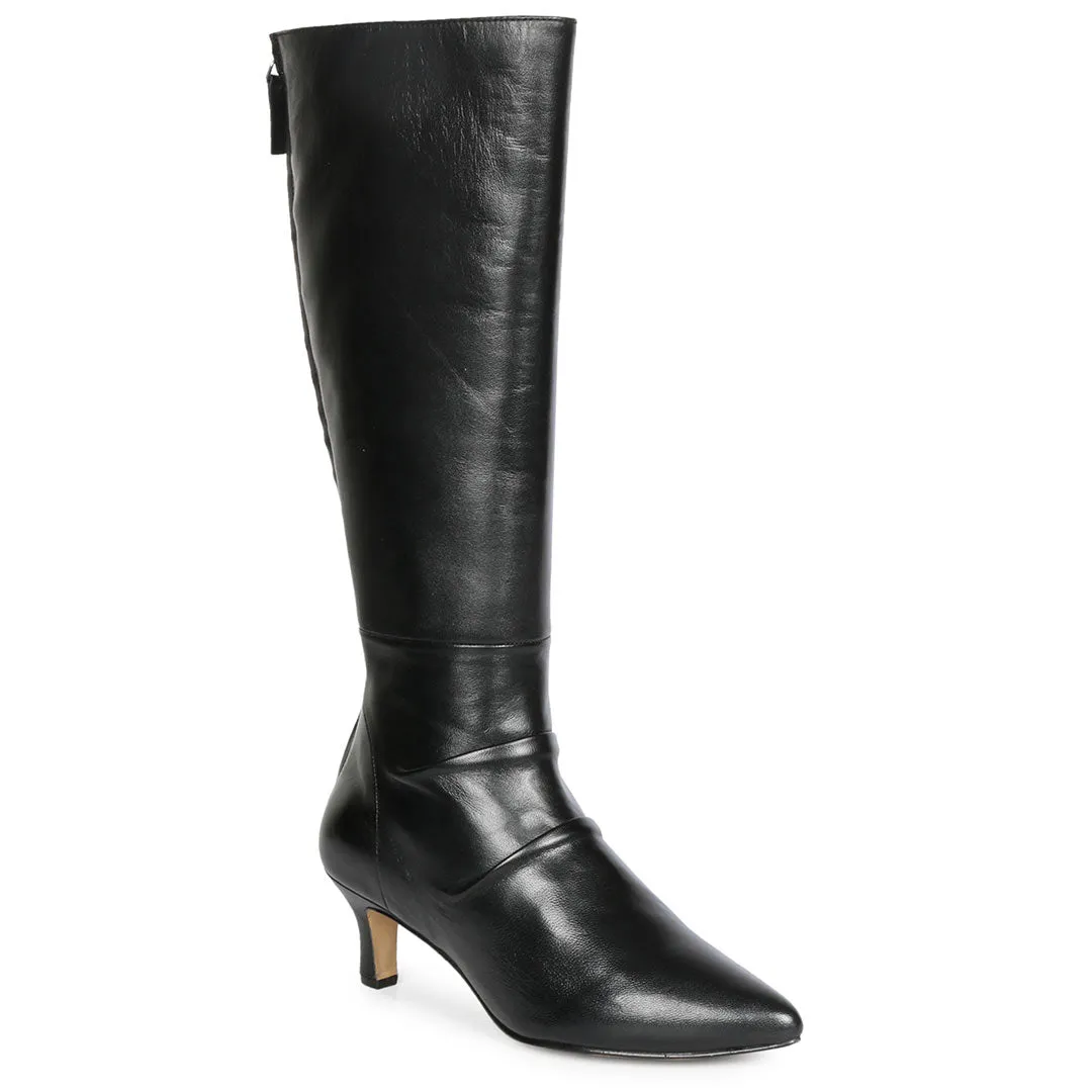 Saint Nadine Black Leather Slouchy Kitten Heel Long Boots