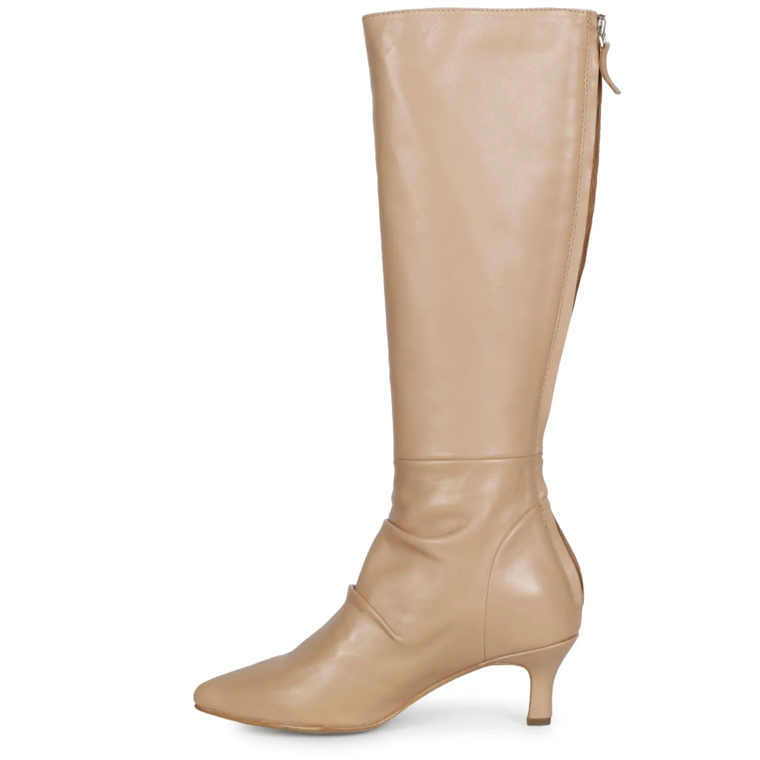 Saint Nadine Nude Leather Slouchy Kitten Heel Long Boots