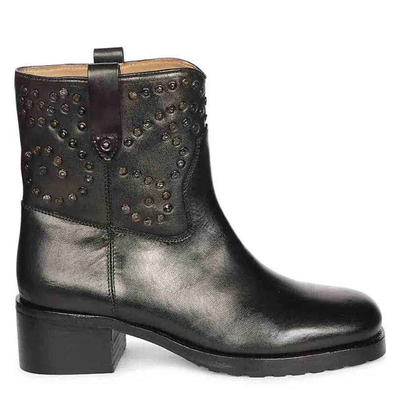 Saint Orly Black Leather Studded High Ankle Boots