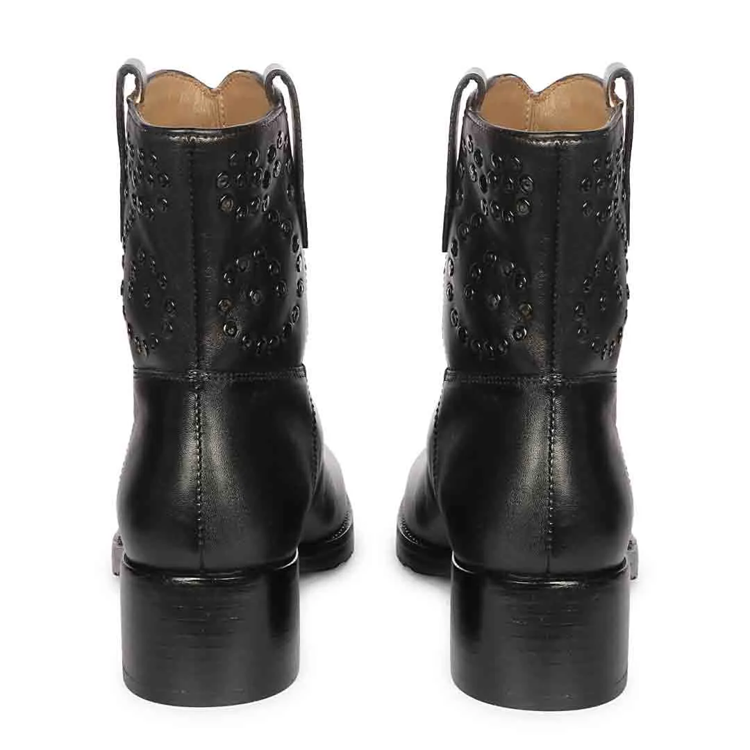 Saint Orly Black Leather Studded High Ankle Boots