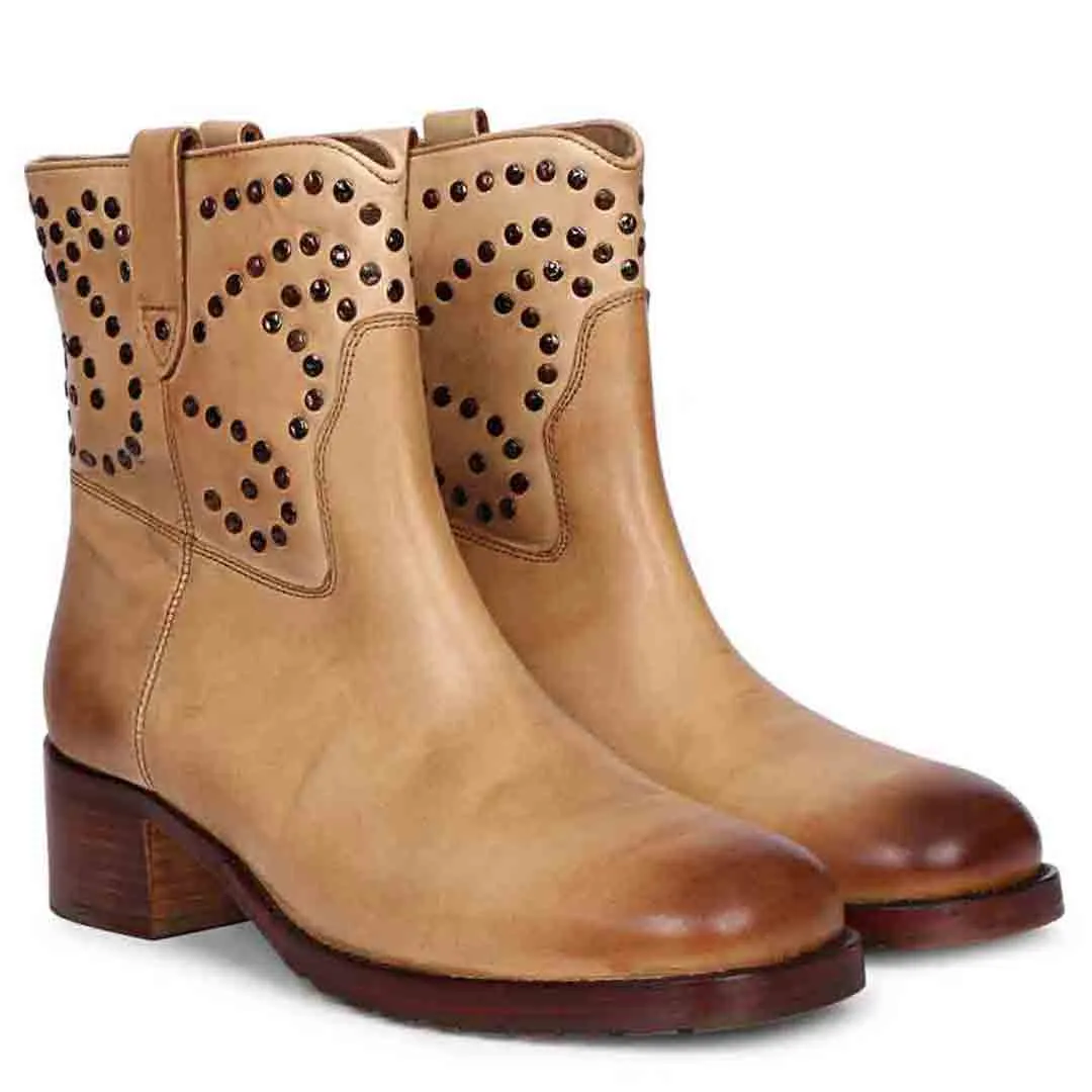 Saint Orly Caremal Leather Studded High Ankle Boots