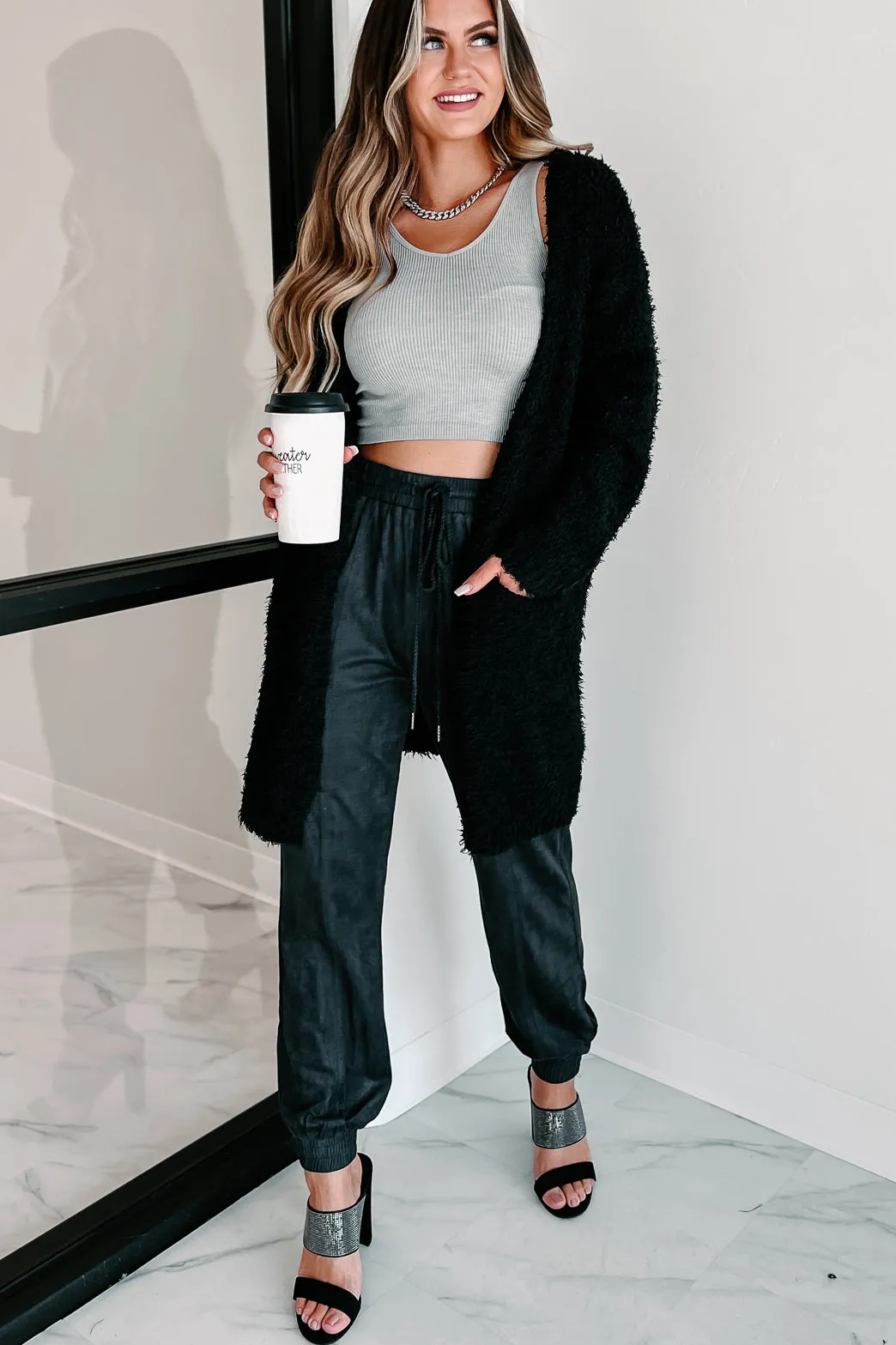 Say You'll Stay Open Front Cardigan (Black)