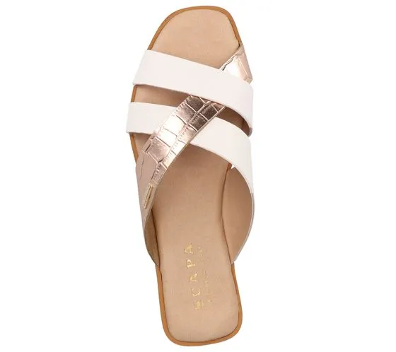 SCAPA Pantoufles en Cuir Véritable pour Femme Mules Chaussures d Été Chaussures à Enfiler Fabriquées en Italie 1079754-12 Blanc/