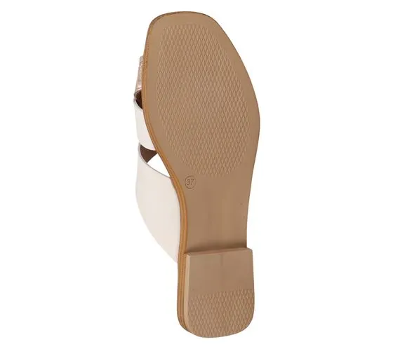 SCAPA Pantoufles en Cuir Véritable pour Femme Mules Chaussures d Été Chaussures à Enfiler Fabriquées en Italie 1079754-12 Blanc/